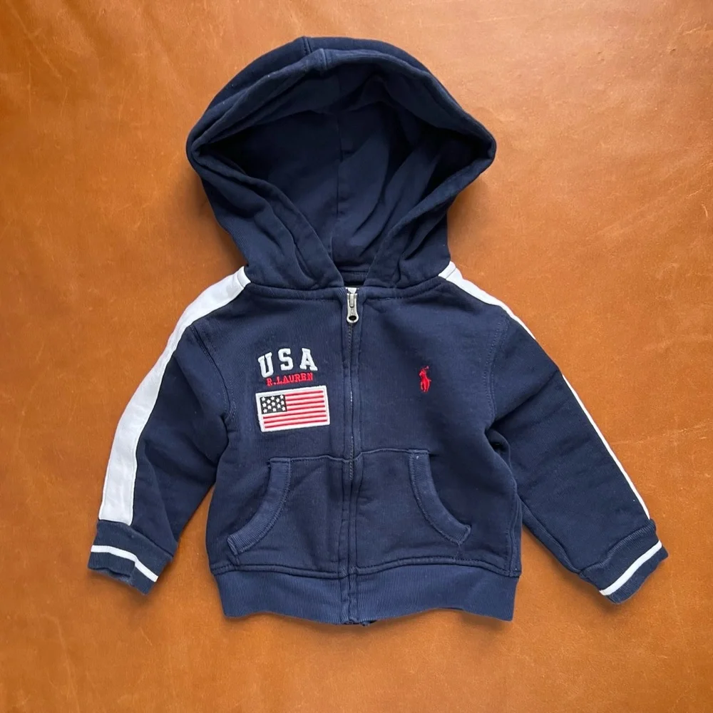 RALPH LAUREN Navy and White Stripe Hoodie, 12mo